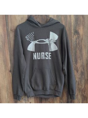 Under Armour Charcoal Gray Hoodie with Nurse Graphic S                      926A